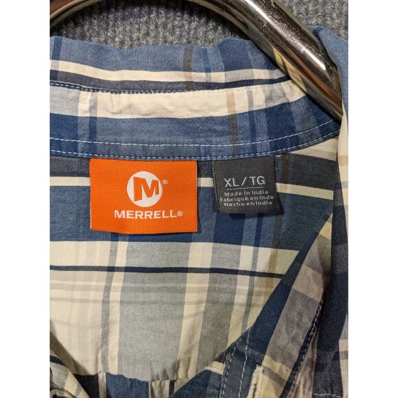 Merrell Button Up Shirt Mens XL Plaid Cotton Pockets Blue Outdoor Preppy - Picture 4 of 11